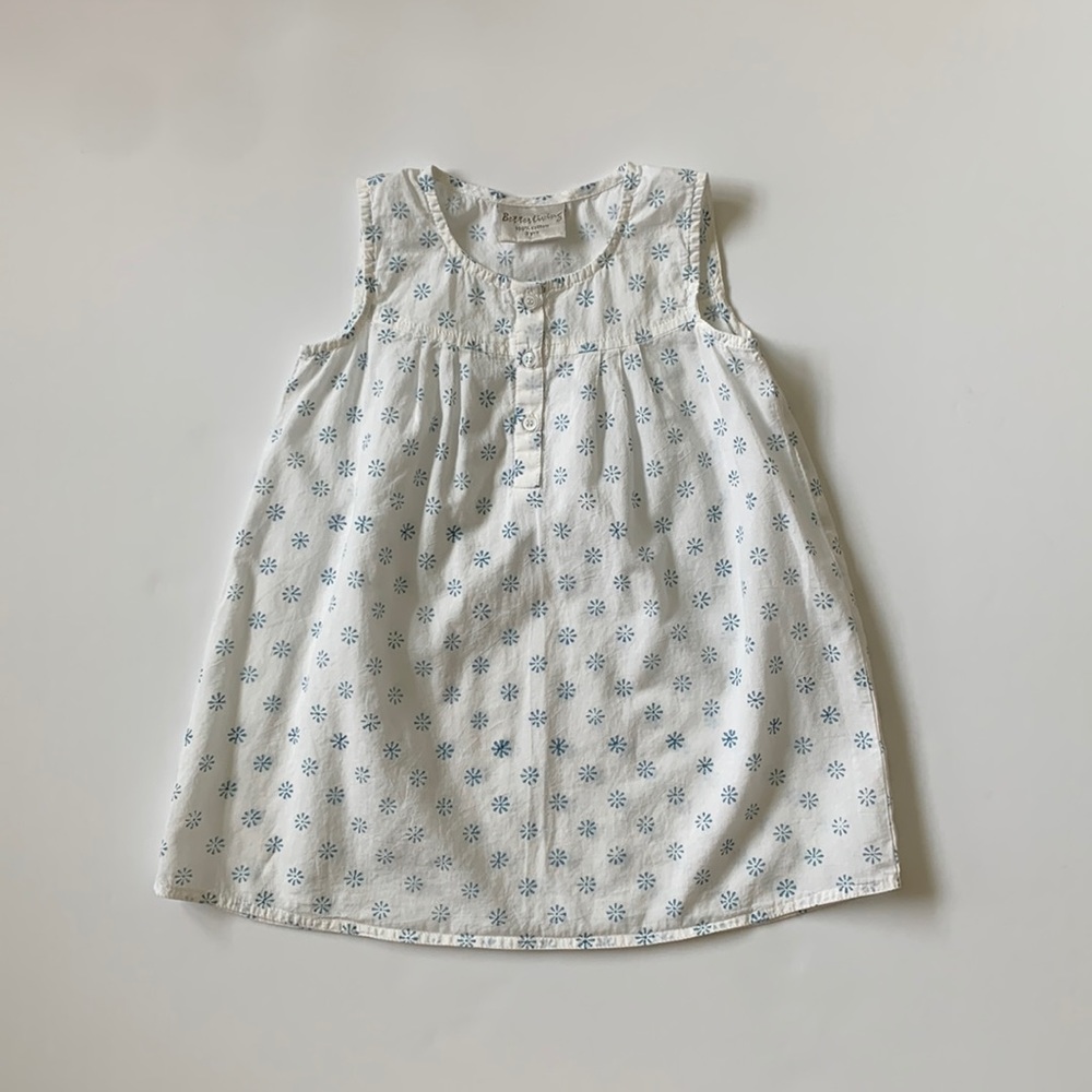 Cotton Dress White & Blue 3Y EUC